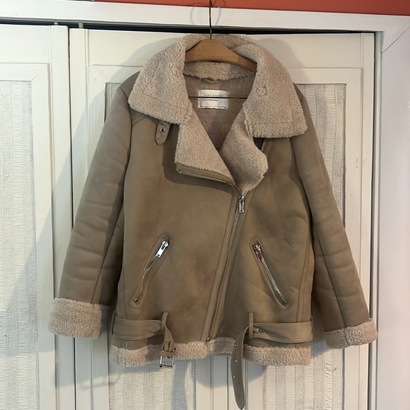 Zara Moto Sherpa Jacket sz M - Picture 5 of 6